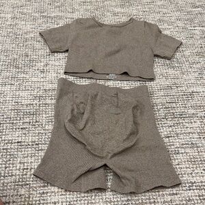 maternity Ribbed Two-Piece athletic Set in Taupe